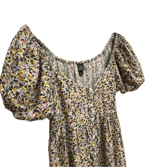 Wild Fable Small Puffy Sleeve Mini Floral Sundress Yellow Pink Faux Buttons, XS - Picture 5 of 16
